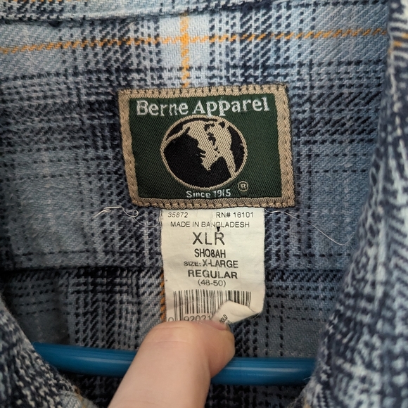 Vintage Berne Apparel Pearl Snap Heavy Flannel Shirt XL - Plaid - Blue/Yellow - Picture 7 of 9
